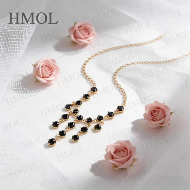 1.8ct Moissanite Necklace D Color/Champagne/Black Round Cut 925 Sterling Silver Fringe Pendant Elegant Gift Fine Jewelry