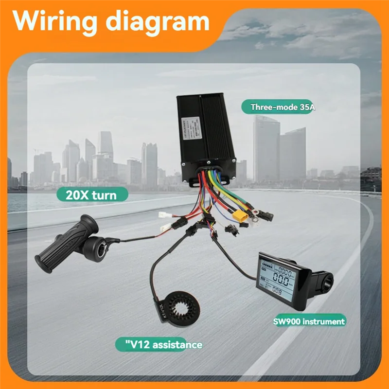 A79E-E-Bicycle Three Mode Controller Set 35A 36V 48V 52V Sine Wave Controller SW900 Display LCD Screen E-Bicycle Accessories