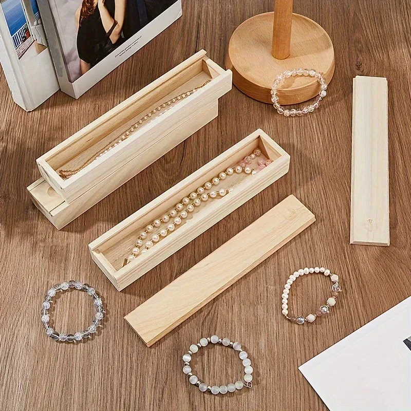 3/6pcs 2026 Latest High Quality Unfinished Wooden Gift Box With Sliding Lid For Valentine Mother Easter Decor