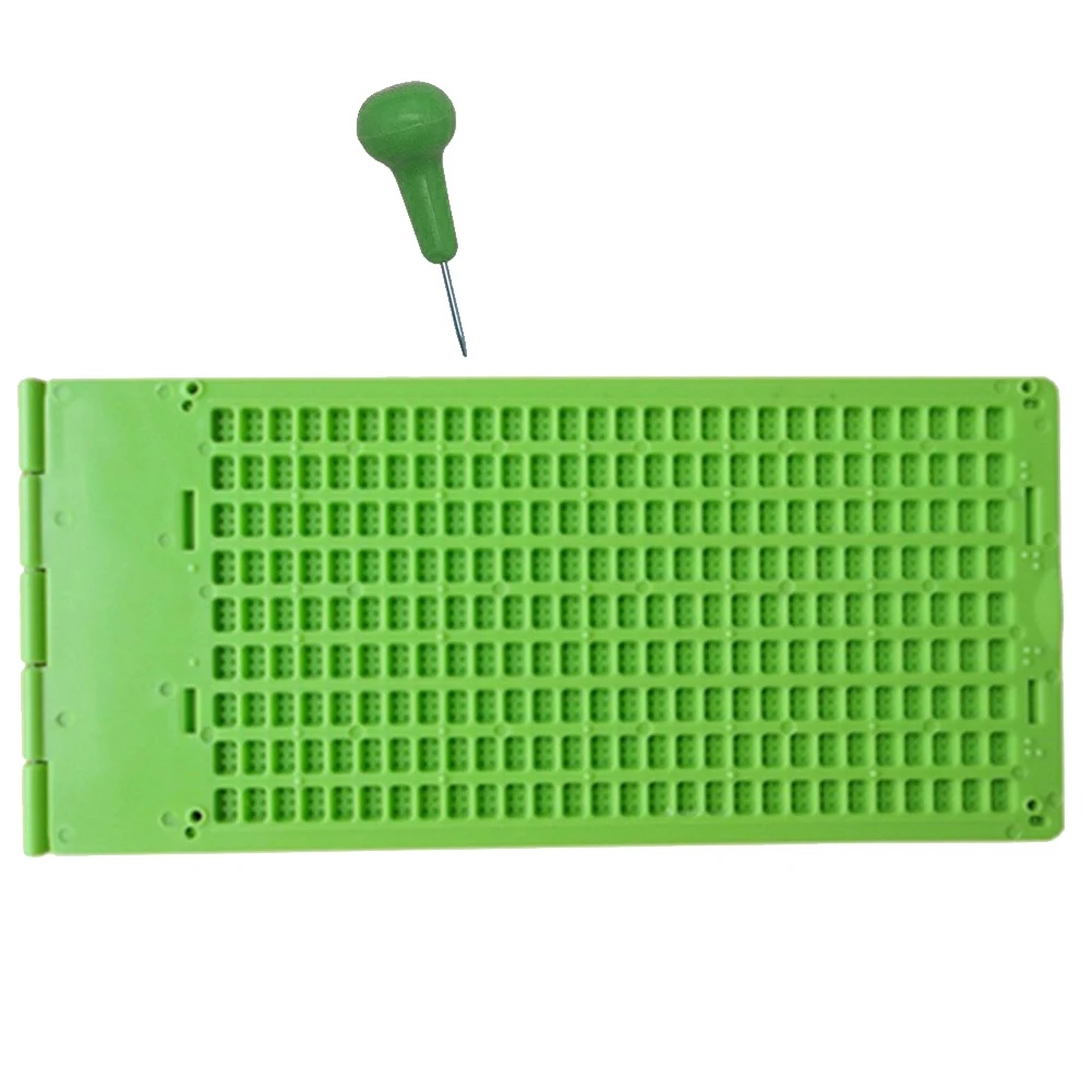 

School Practice Vision Care Braille WritingGreen Accessory Tool Plastic Practical 4 Lines 28 Cells With Stylus Portable