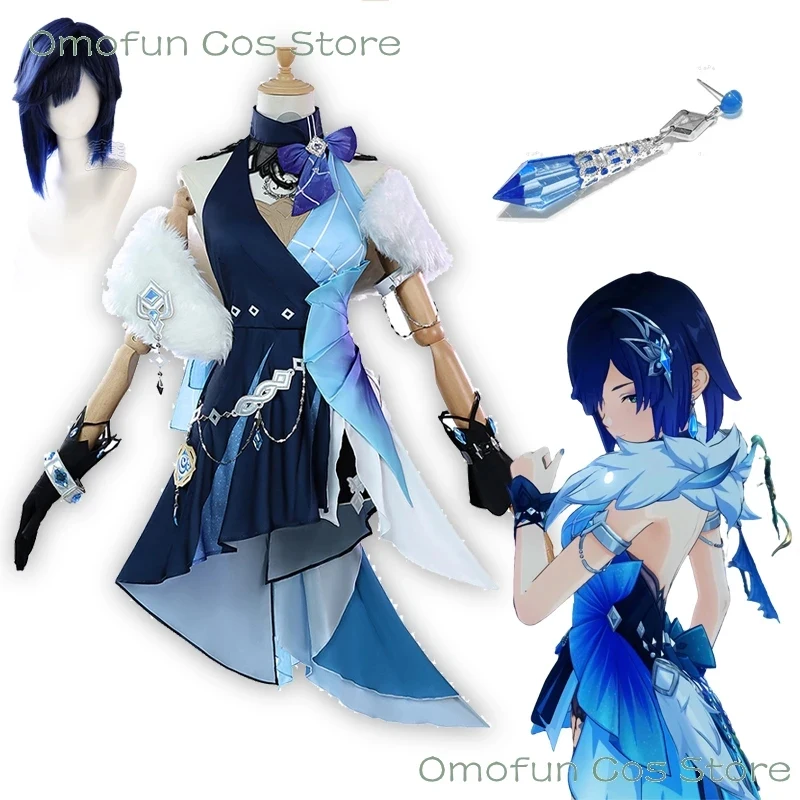 Costume de cosplay Genshin Impact Yelan Tranquil Banquet avec perruque pour femme, idéal pour Halloween et les expositions 4;b,7\k/8