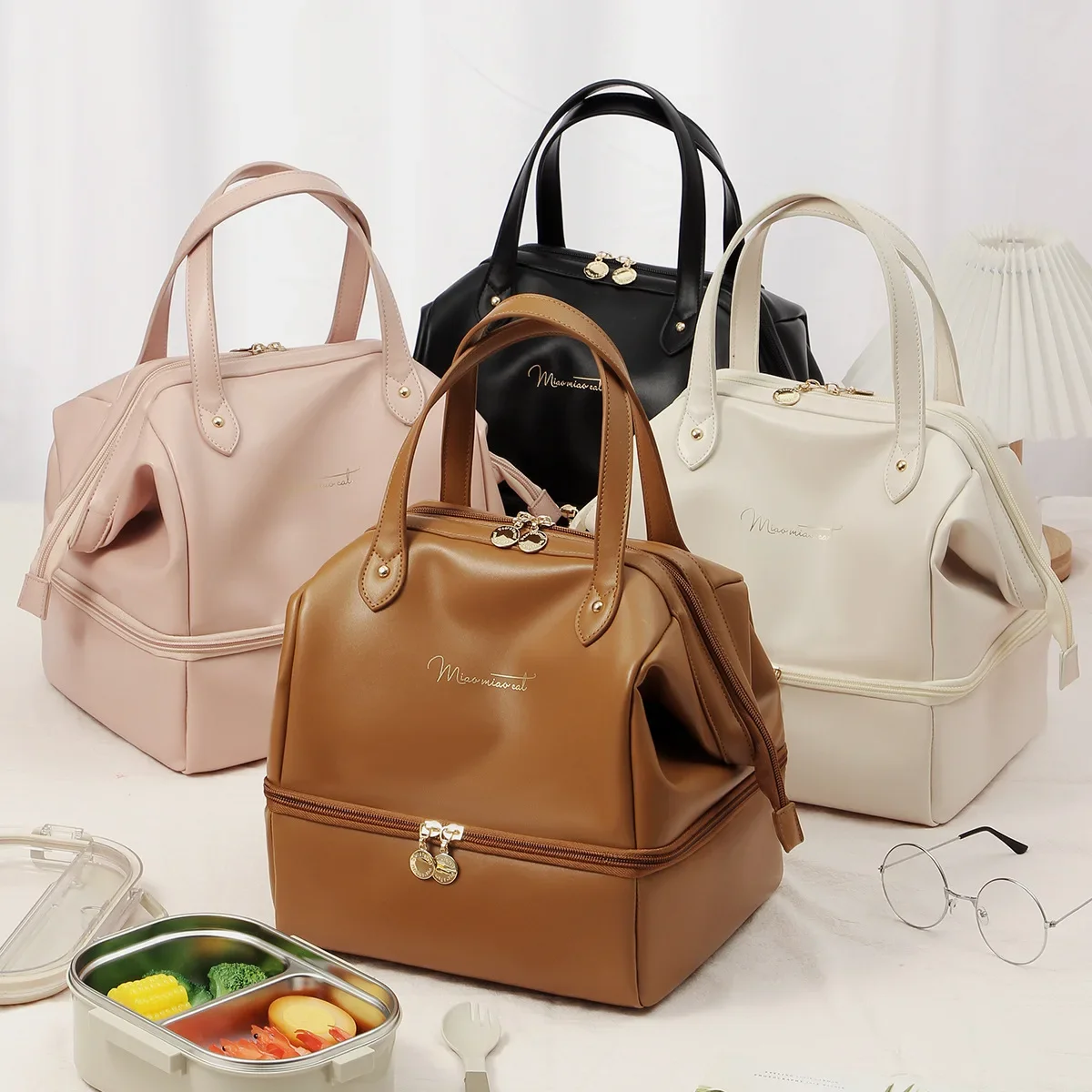 Amazon Exclusive Pu Leather Mother Baby Lunch Box Amazon Exclusive Insulated Lunch Box Student Meal Carry Case Factory Outlet