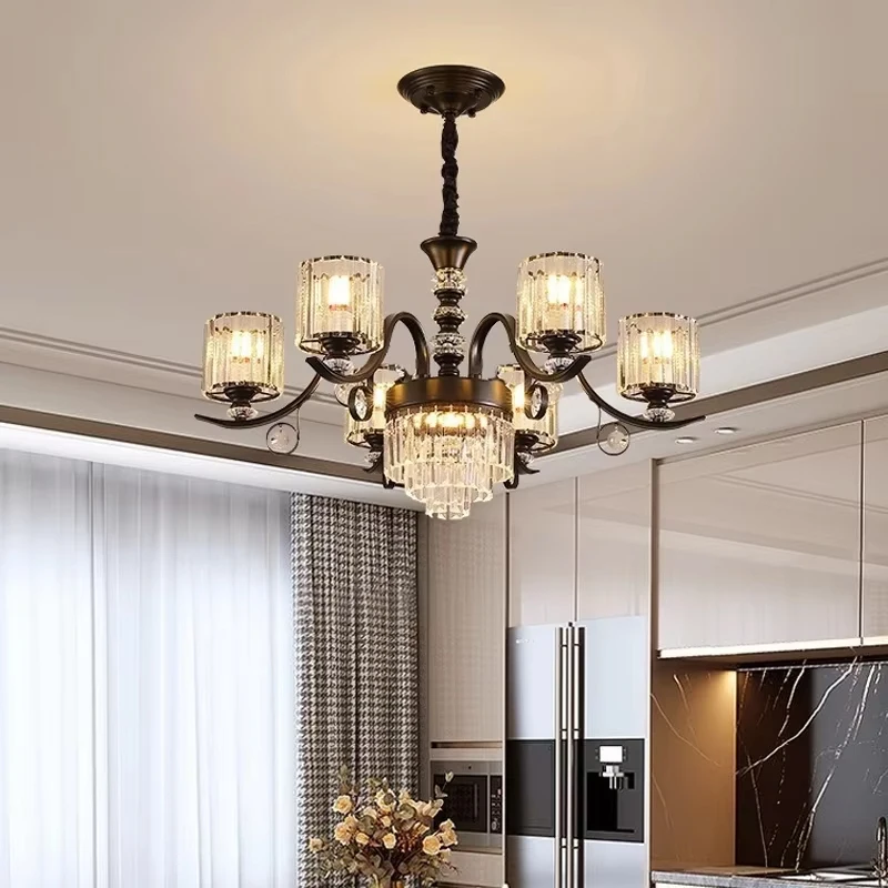 جديد أسود الحديد الثريات غرفة المعيشة غرفة الطعام الديكور كريستال أضواء الثريا غرفة نوم حديثة المنزلية مصابيح معلقة