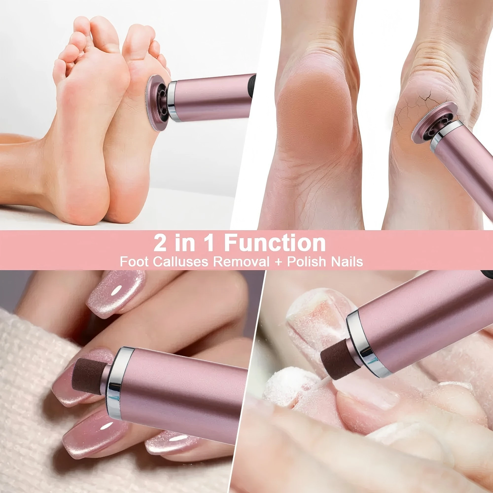 Dissolvant électrique de callosités de pied 2 en 1, lime à ongles, outil de pédicure, Rechargeable, sans fil, puissant, épurateur de pieds, dissolvant de peau morte