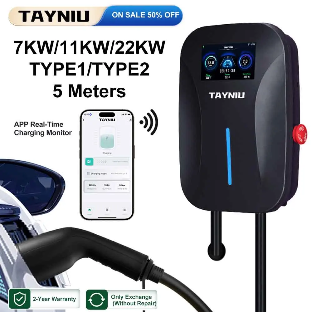 TAYNIU Electronic Car Charger  7KW/11KW/22KW Type 1 Type 2 EV Charger with APP Function Household Wallbox For Ioniq 5,Tesla/byd