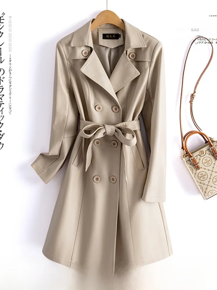 Real Leather eepskin Coat Women's Mid-Length 2025 New Autumn Korean Sle Slimming Versatile Leather Windbreaker