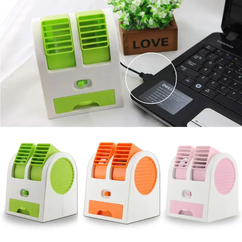 D0AB Mini Small Fan Cooling Portable Desktop Dual Bladeless Air Conditioner USB NEW