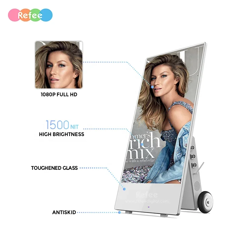 Outdoor Kiosk High Brightness  IP65 Waterproof Floor Standing Battery Powered Moveable Advertising Media Player Screen