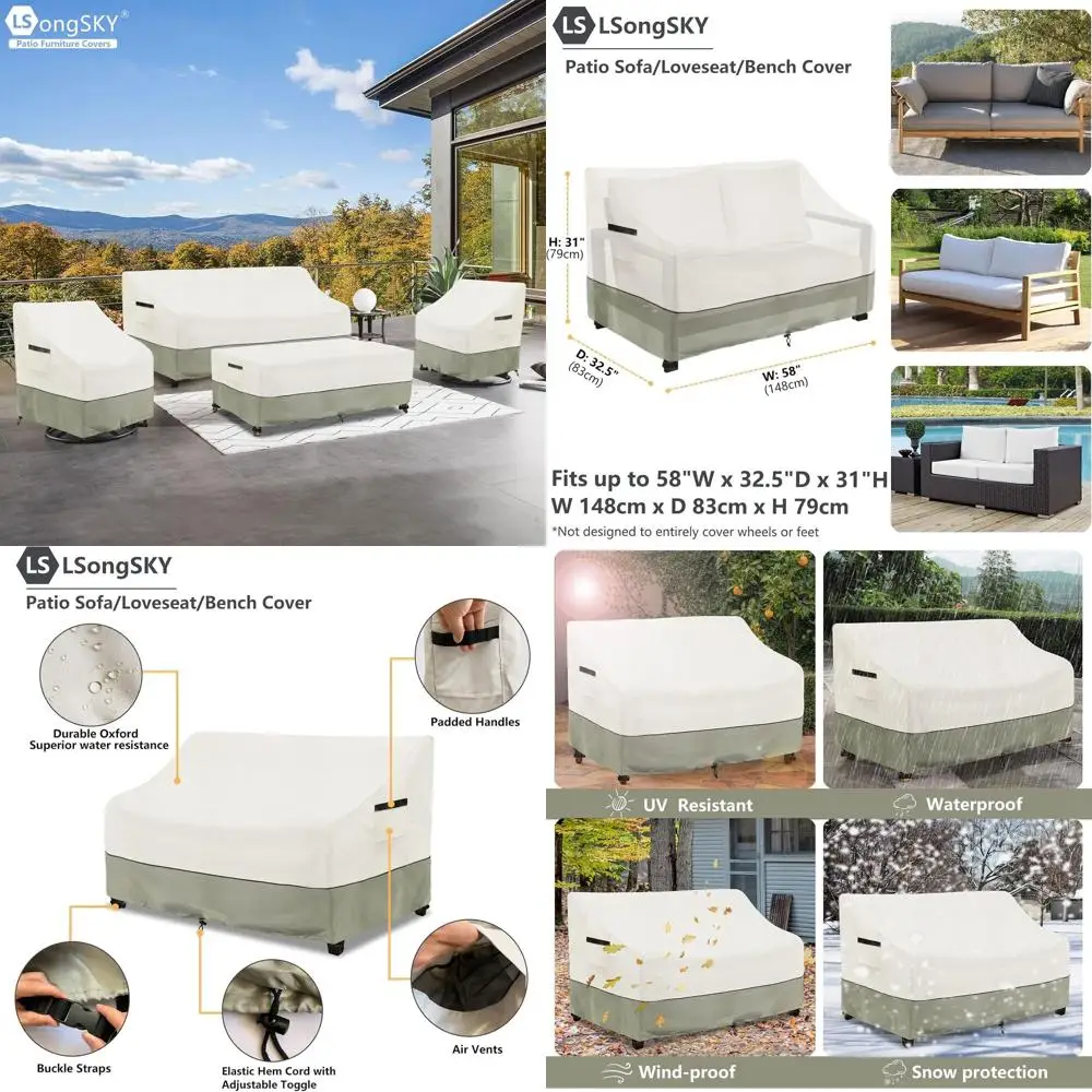 

Чехол для двухместного садового дивана, чехлы для уличной мебели, подходят для размеров до 147x83x79 см, 100% водонепроницаемый, сверхпрочный чехол для садовой мебели