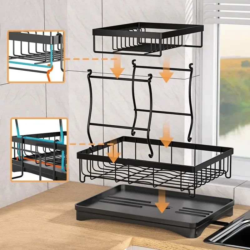 Large Capacity Dish Drying Rack Multifunctional Cutlery Organizer Drain Tray Swivel Drip Tube Efficient Storage Dish Drainer