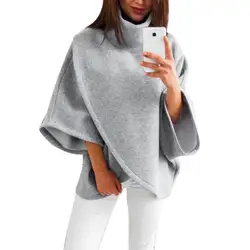 Dropshipping Pullover Tops Fashion Women High Neck Batwing Crossed Poncho Winter Warm Coat Cloak Cape Solid Loose Streetwear Hot