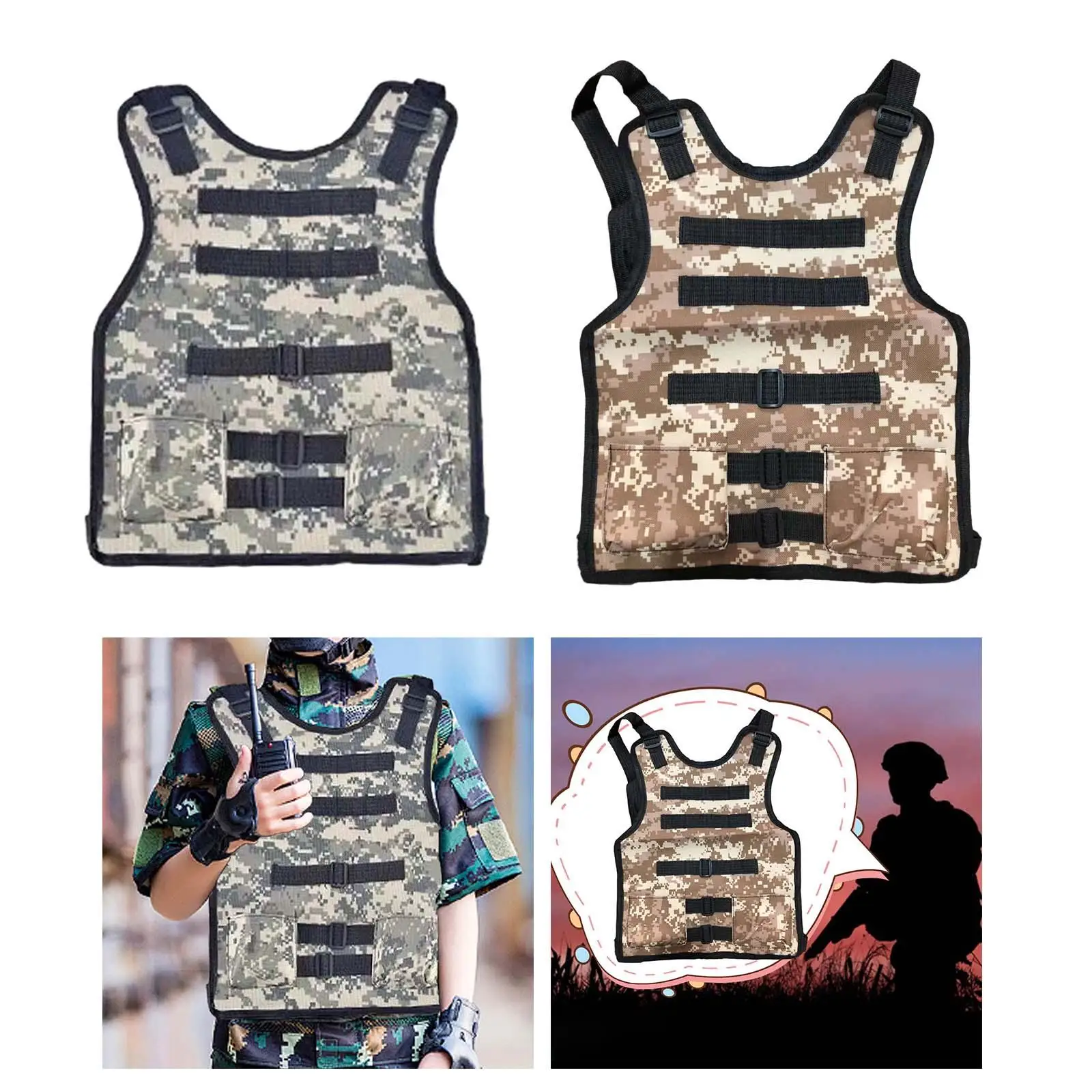 Children Outdoor Vest Dress up with 2 Pocket Multifunction Cargo Vest Waistcoat for Role Play Party Camping Training Kids