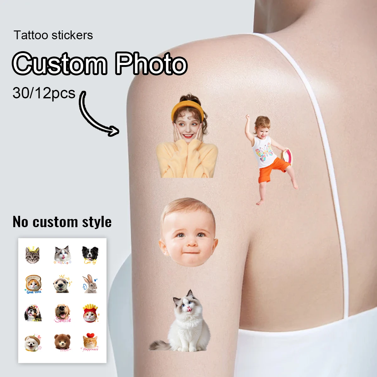 Autocollants de tatouage temporaires personnalisés avec photos, autocollants de tatouage personnalisables avec photos de famille, adaptés aux mariages et aux célébrations