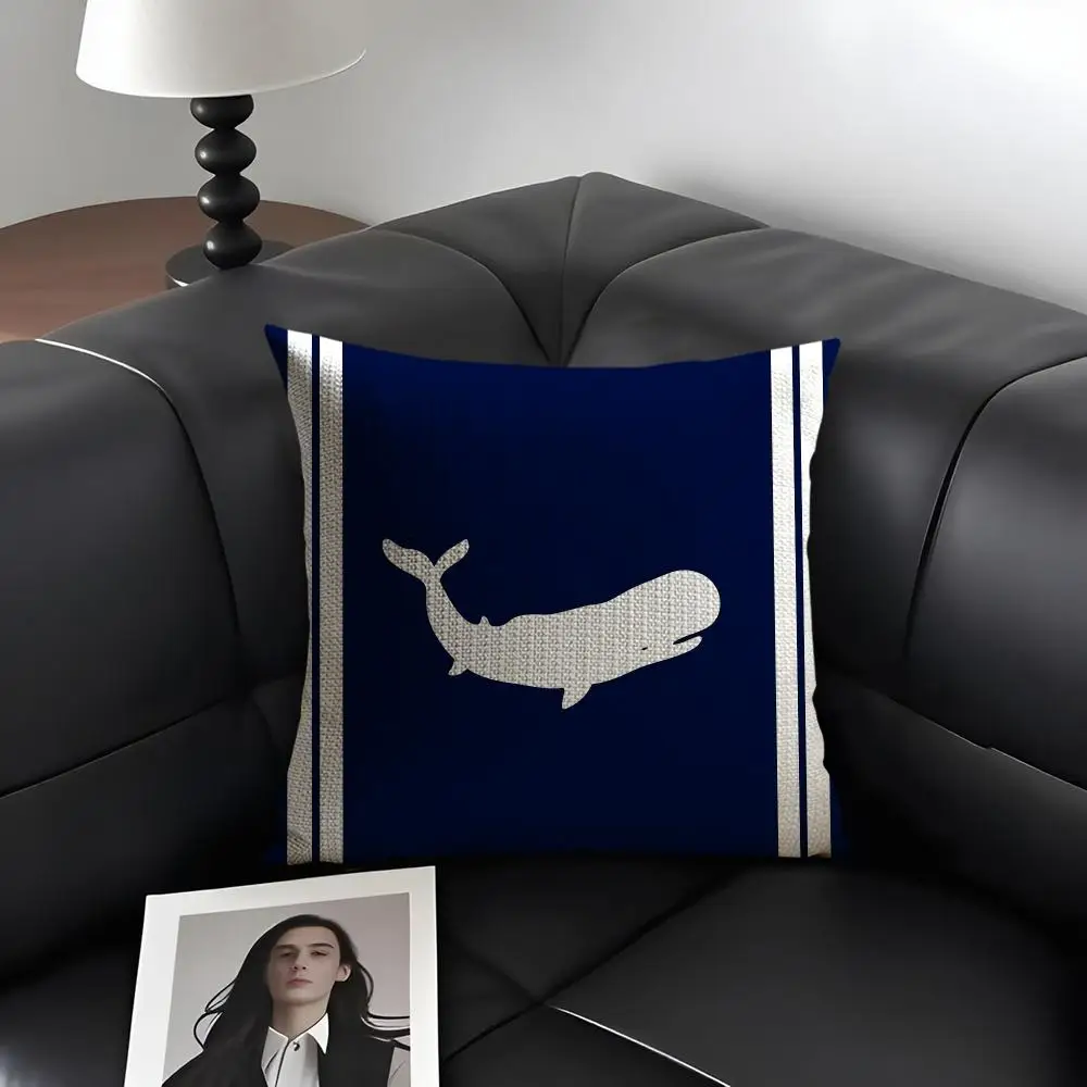 Home Decor Compass Anchor Cushion Cover Natural Linen Organic Fabric Double-Sided Printing Breathable Perfect Gift For Decor