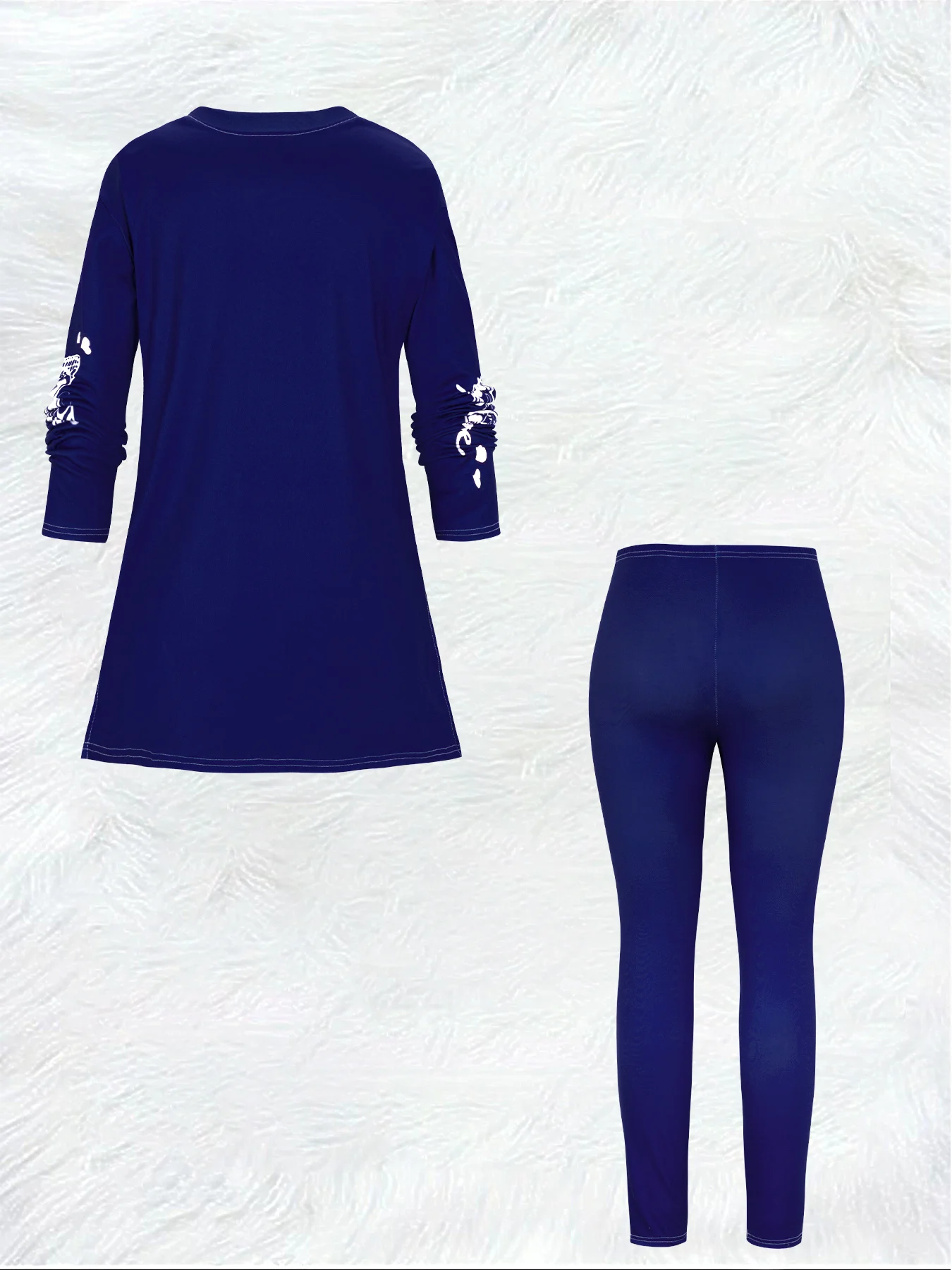 Printed Design Navy Blue with White Butterfly & Love Print Long Sleeve Top & Pants Set