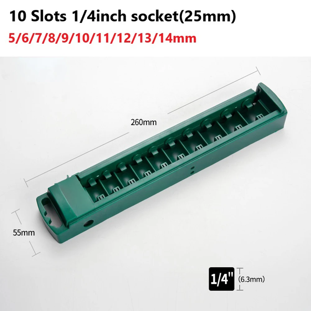 1pcs Plastic Socket Organizer Box 3/8 1/4 1/2inch Drive ABS Plastic Socket Clip Rail Holder Tools Green