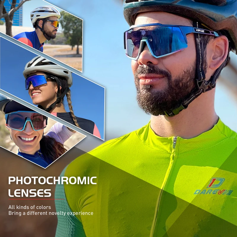 Kapvoe Fotochromowe okulary rowerowe Okulary rowerowe UV400 Okulary rowerowe na zewnątrz Wbudowana ramka krótkowzroczności Sportowe gogle rowerowe