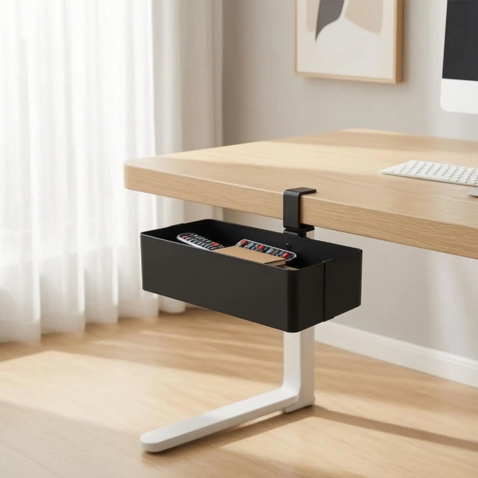 Screwless Desk-Mounted Storage Tray Space-Saving Desk-Mounted Organizer with Clamp Mount Easy Install for Study Areas, Compact