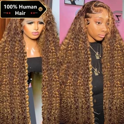 250 Density 13x6 Hd Lace Highlight Wig Human Hair Wigs Glueless Curly Colored Honey Blonde Water Wave 13x4 Deep Wave Frontal Wig