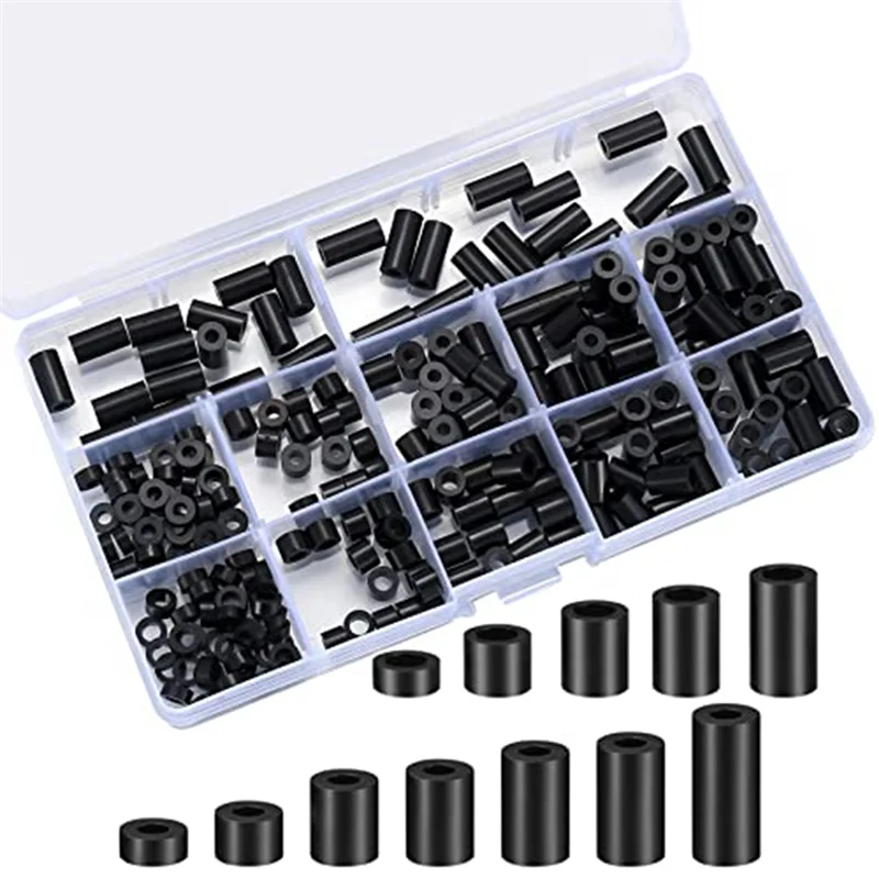 320 Pcs Electrical Outlet Screws Spacers, Black Nylon Round Spacer Assortment Kit, Plastic Spacers Without