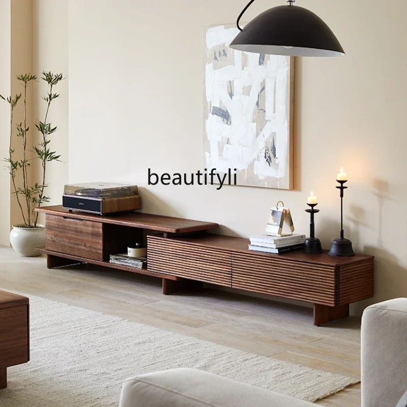 

Nordic Retractable Solid Wood Coffee Table TV Cabinet Combination Cabinet Living Room Walnut Floor Cabinet