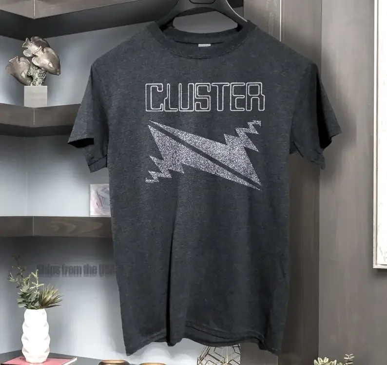 Cluster T shirt screen print short sleeve black shirt cotton Kluster krautrock