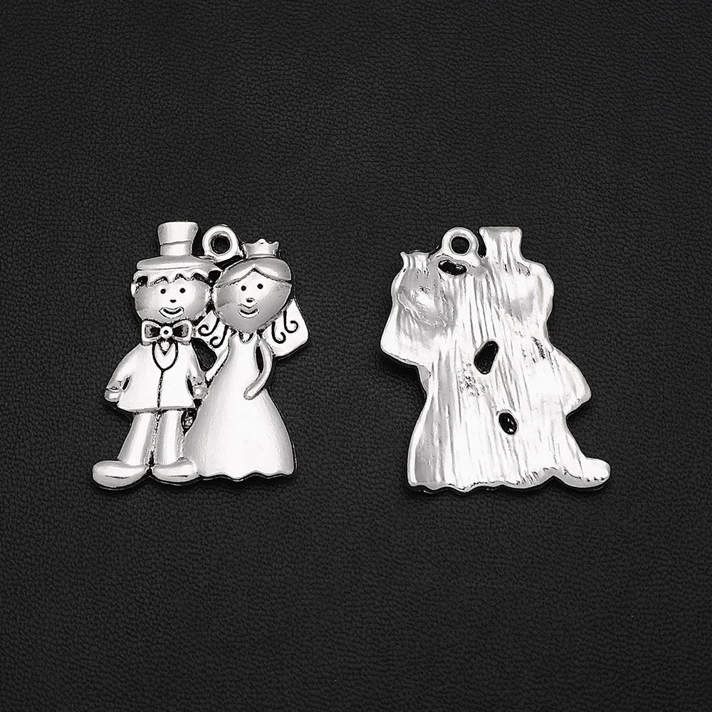 4pcs/Lot 26x33mm Antique Bride Groom Charms Wedding Pendants For DIY Necklace Keychain Jewelry Making Supplies Accessories