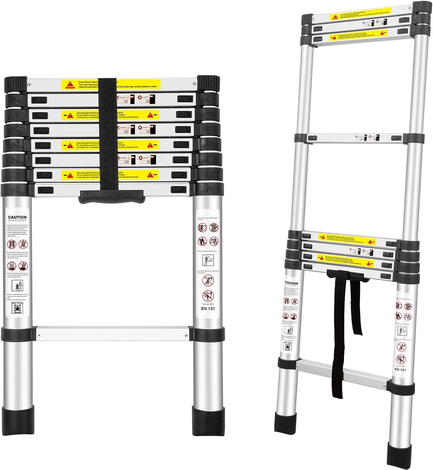 Escalera Telescópica de Aluminio de 8.5 Pies con Certificación EN131 para Autocaravanas, Áticos y Uso en Exteriores, Soporta 330 Libras