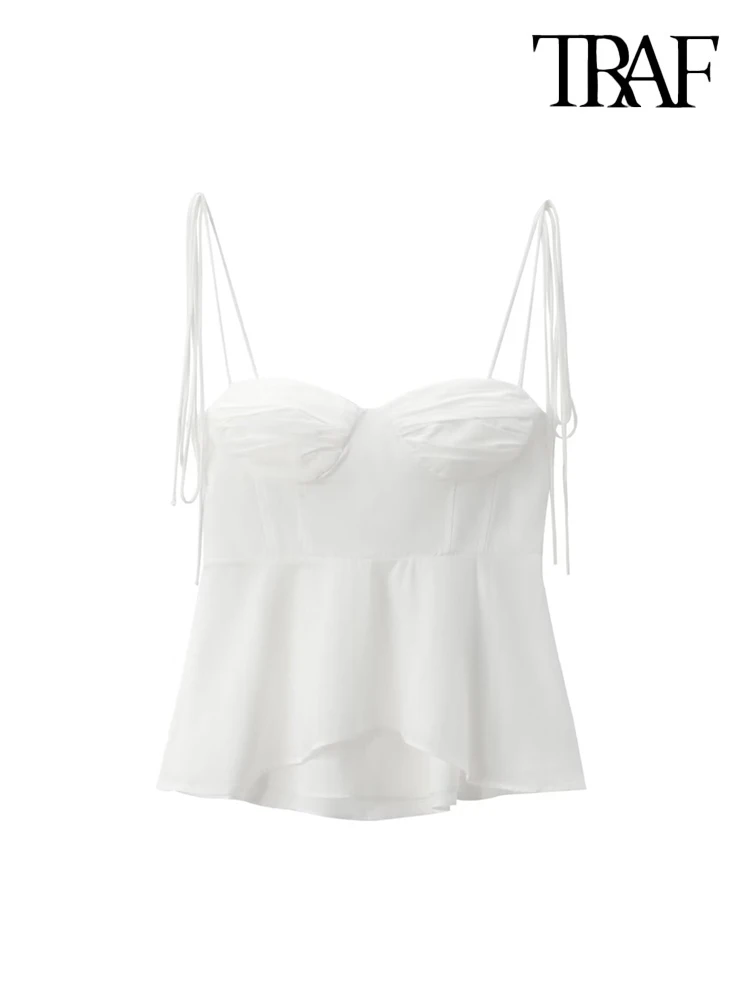 TRAF-Asymmetric Bustier Tops for Women, Sweetheart Neck, Tied Thin Straps, Side Zipper, Female Camis, Sexy Fashion