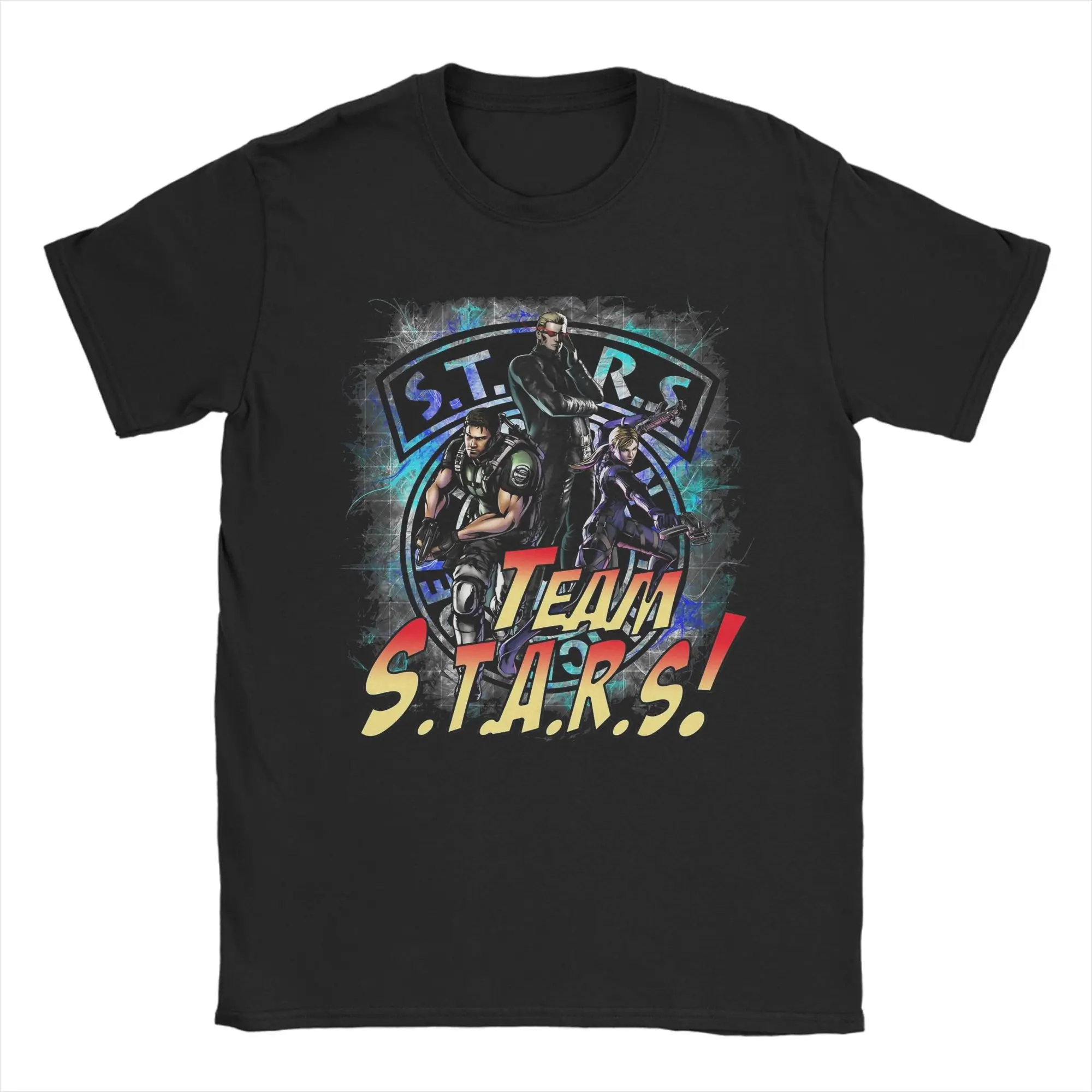 Vintage TEAM STARS! Albert Wesker T-Shirt for Men Round Collar 100% Cotton T Shirt  Short Sleeve Tees Graphic Printed Tops