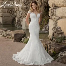 Customized Beach Mermaid Lace Up Wedding Dress 2026 Off Shoulder Sexy Lace Applique Bride Gown Illusion Button Robe De Mariée