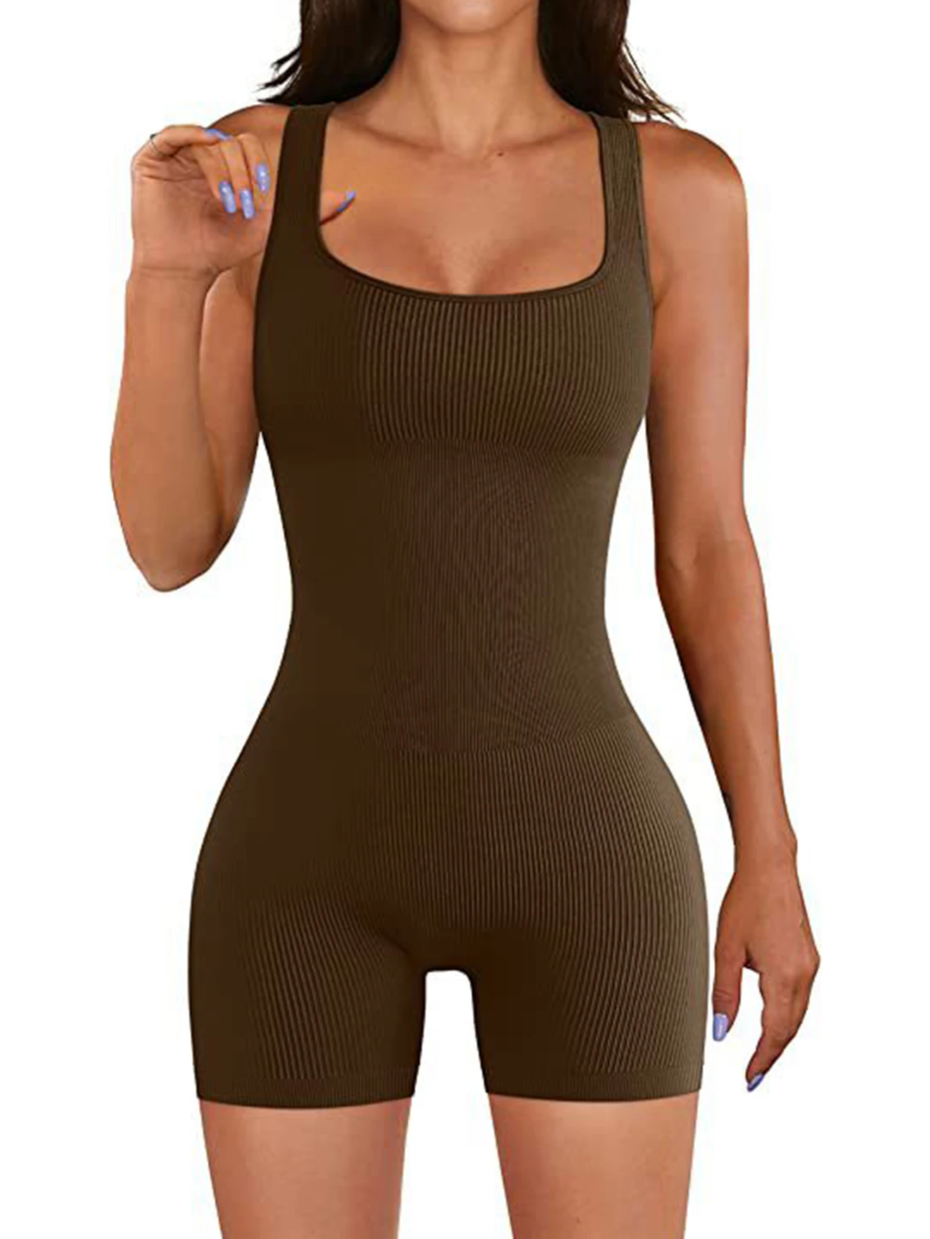 UNIKTEE Women's Sleeveless Square Neck Jumpsuit Summer Plain Basic Daily Sporty Short Skinny Fit One-Piece Suit