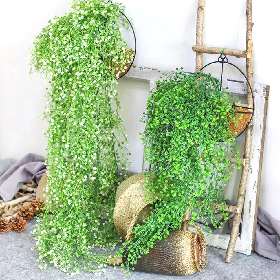 80cm (31.5in)Artificial Vine Fake Plants Rattan Wall Hanging Leaves Plastic Golden Bell Willow Branch For Home Garden Room Decor