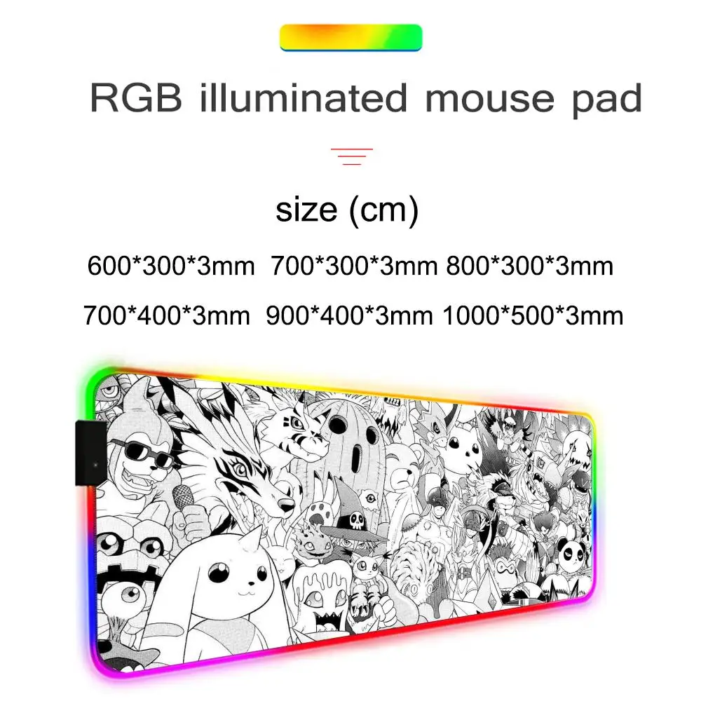 D-Digimon Adventure Mouse Pad Gamer Rgb Desk Mat Back Light Led Mousepad Setup Gaming Accessories Deskmat Big Mousepad Backlight