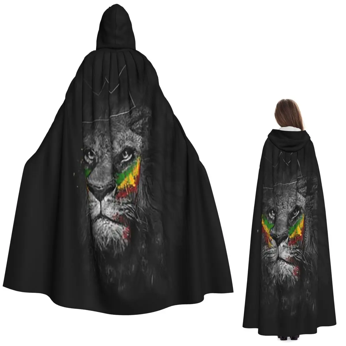 

Rastafarian Amaiquina Reggae Rasta Lion Street Skullies Long Hooded Cloak Witch Medieval Costume Cosplay Cape HalloweenParty