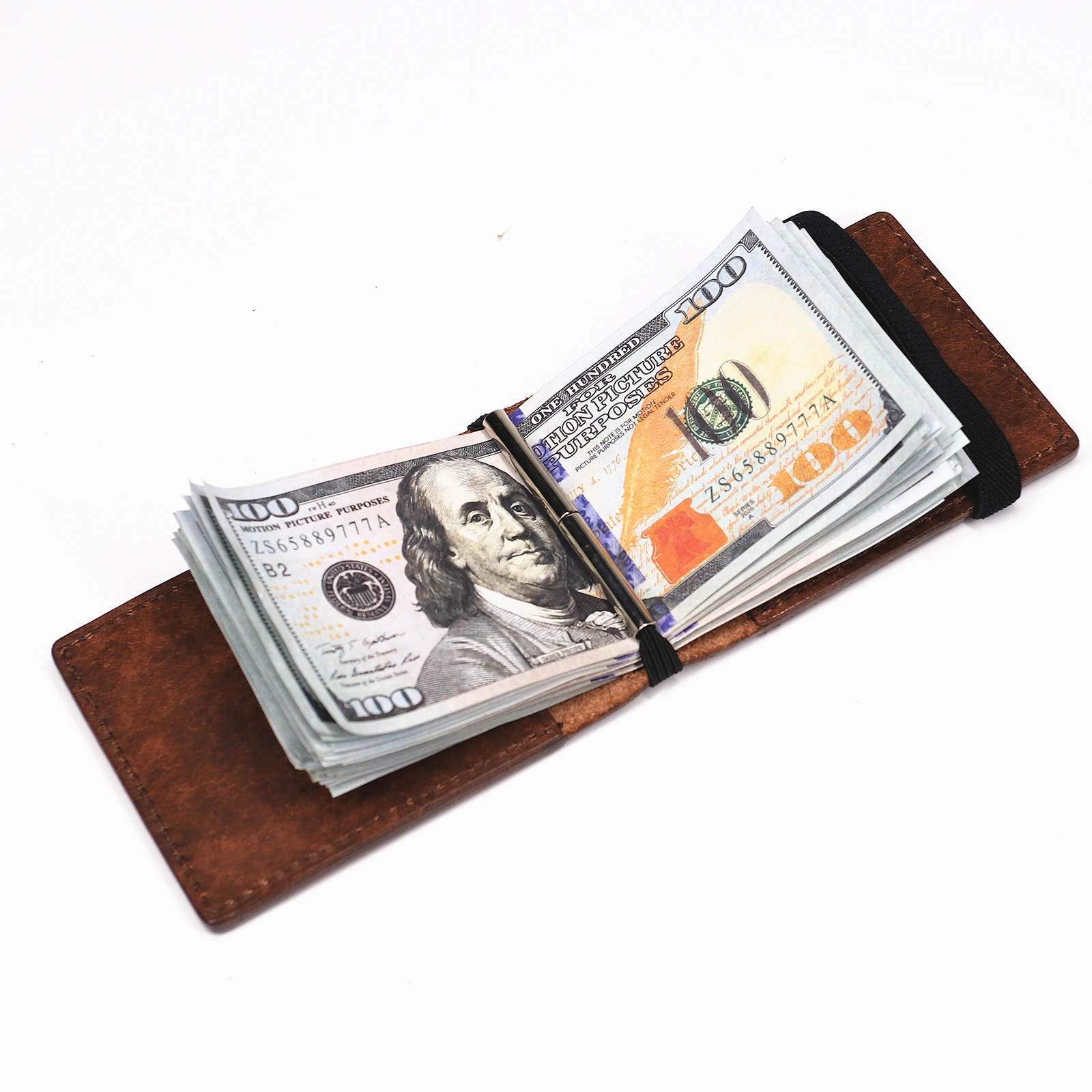 100% Genuine Leather Cash Wrap Wallet With Magnetic Clasp Slim Bifold Wallet For Men Male Money Clip Organizer With Card Holder