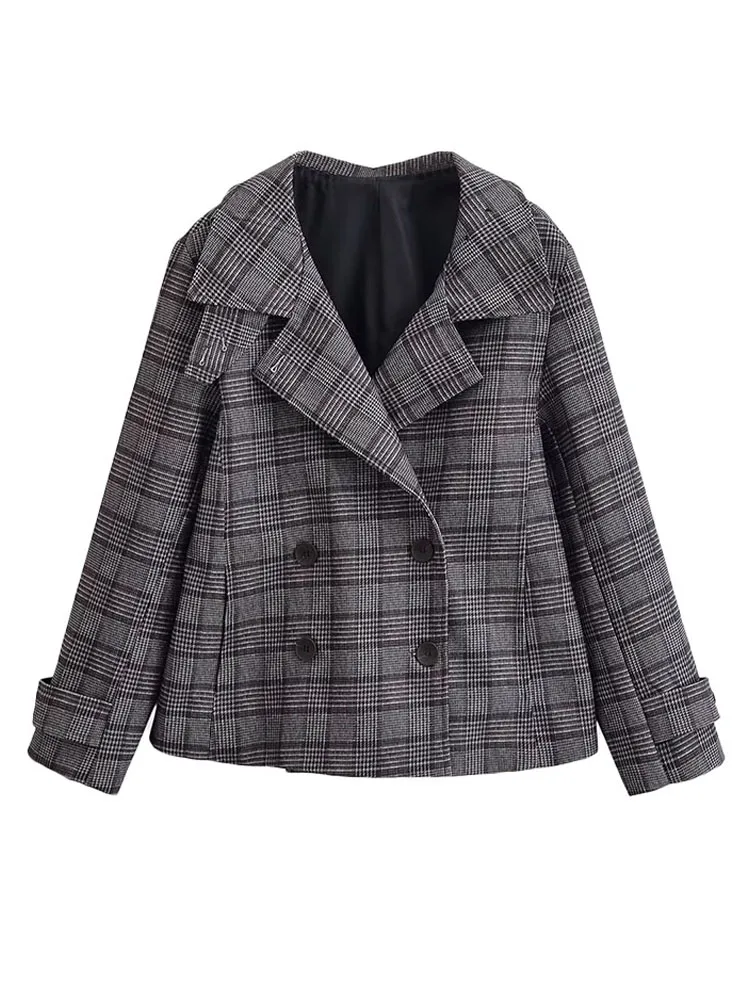 

HH Women's Spring New Fashion Retro Versatile Plaid Double-breasted Coat Female Chic High Street Casual Long Sleeve Jacket Mujer