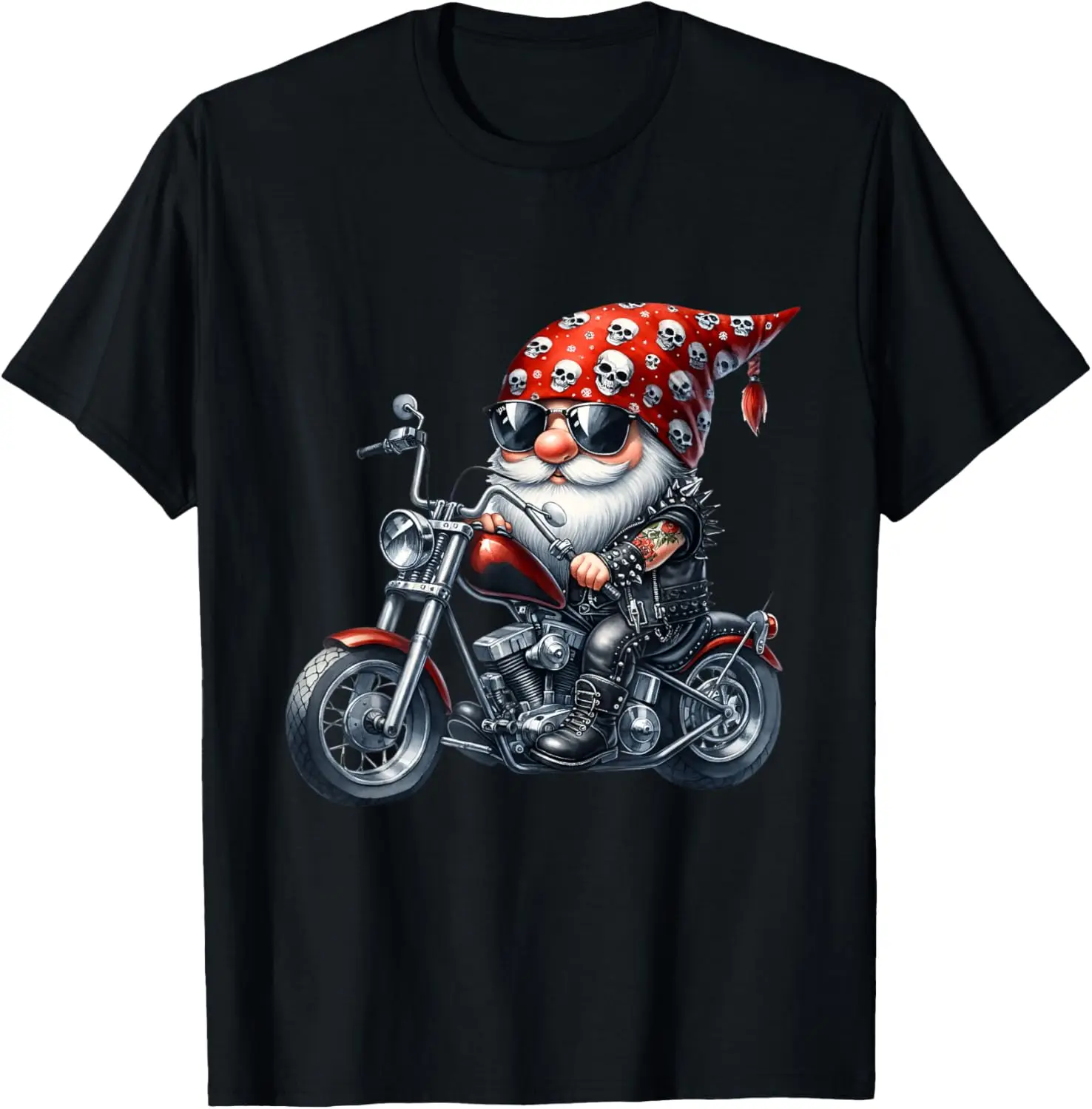 

Funny Biker Gang Costume For Grandpa Life Motorcycle Gnome T-Shirt