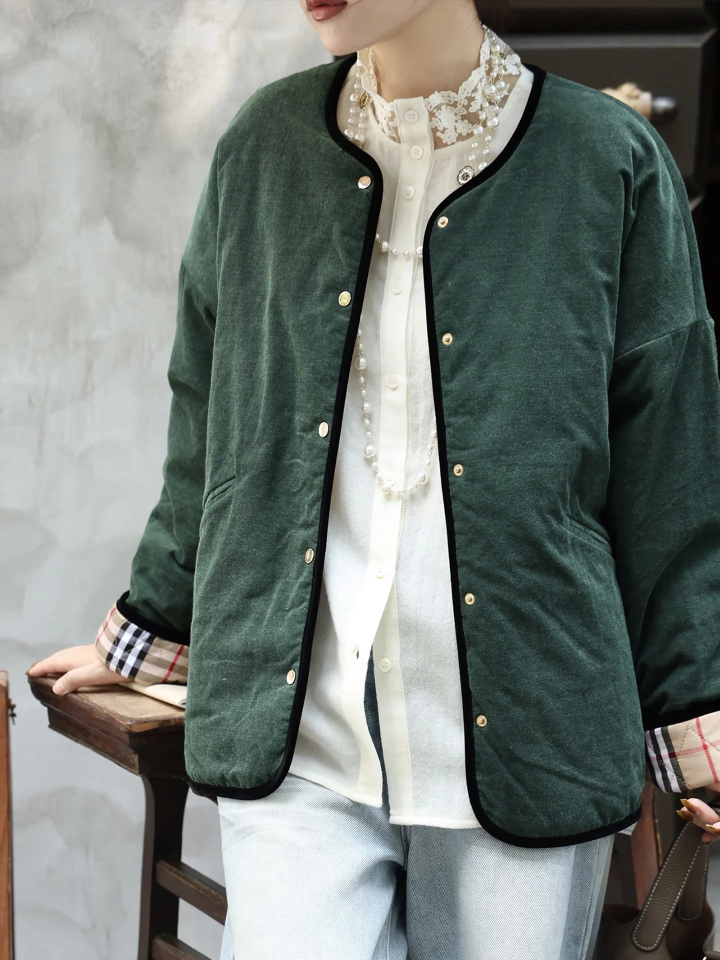 

Шелково-хлопковая женская куртка: простота и элегантность, круглый вырез, цветные блоки, ромбовидный узор, хлопковая одежда, осень-зима, новая коллекция в китайском стиле