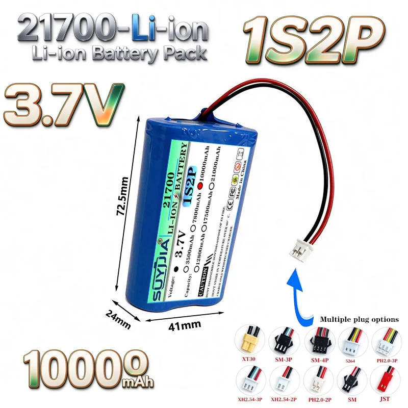21700 1S2P 3.7V 10000mAh Li-ion Battery with PCB, 4.2V for DIY Speaker Headlight Radio Toy