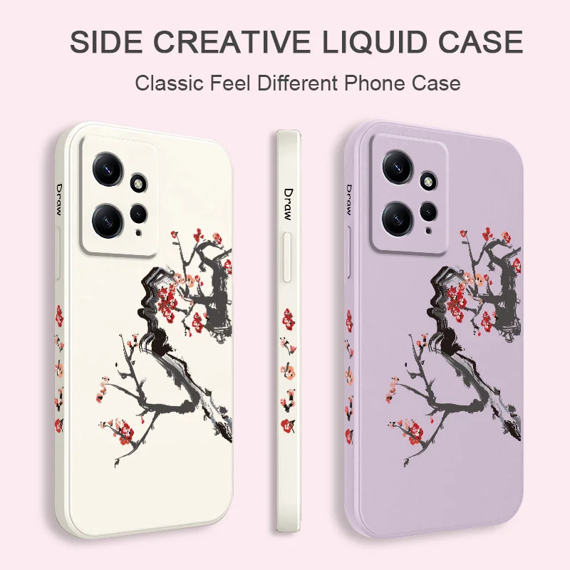 Cold Plum Tree Phone Case For Xiaomi Redmi Note 12 12S 11 11S 10 10T 10S 9 9S 8 7 Pro Plus 4G 5G Liquid Silicone Cover image 3