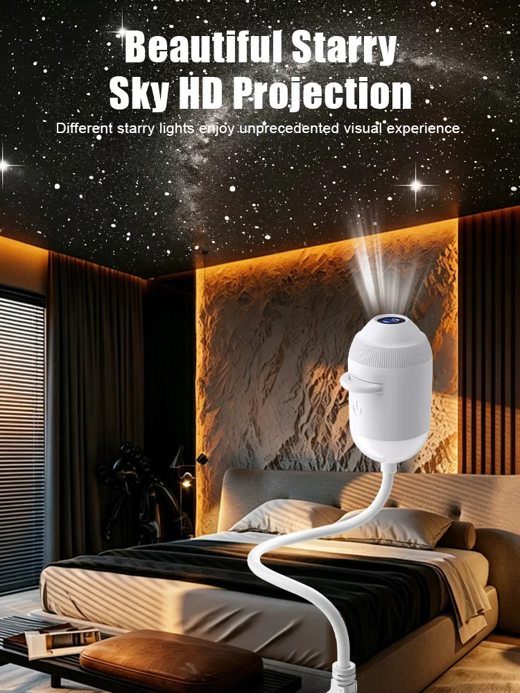 USB Starry Sky Projector Night Light 360 Bendable Flexible Hose HD Projection Car Bedroom Decor Lamp Replaceable Pattern Films