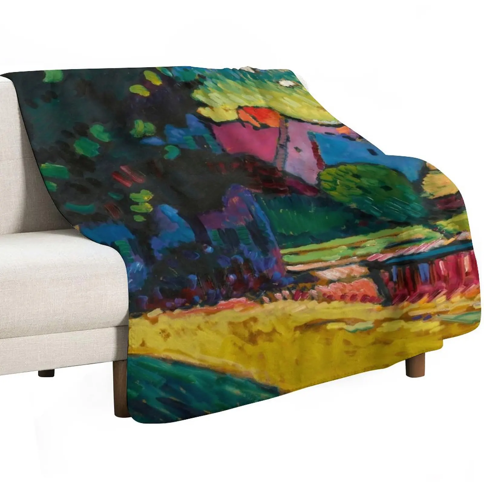 Wassily Kandinsky Murnau - Landscape with Green House Throw Blanket bed plaid Hairy warm winter blankets and throws Blankets