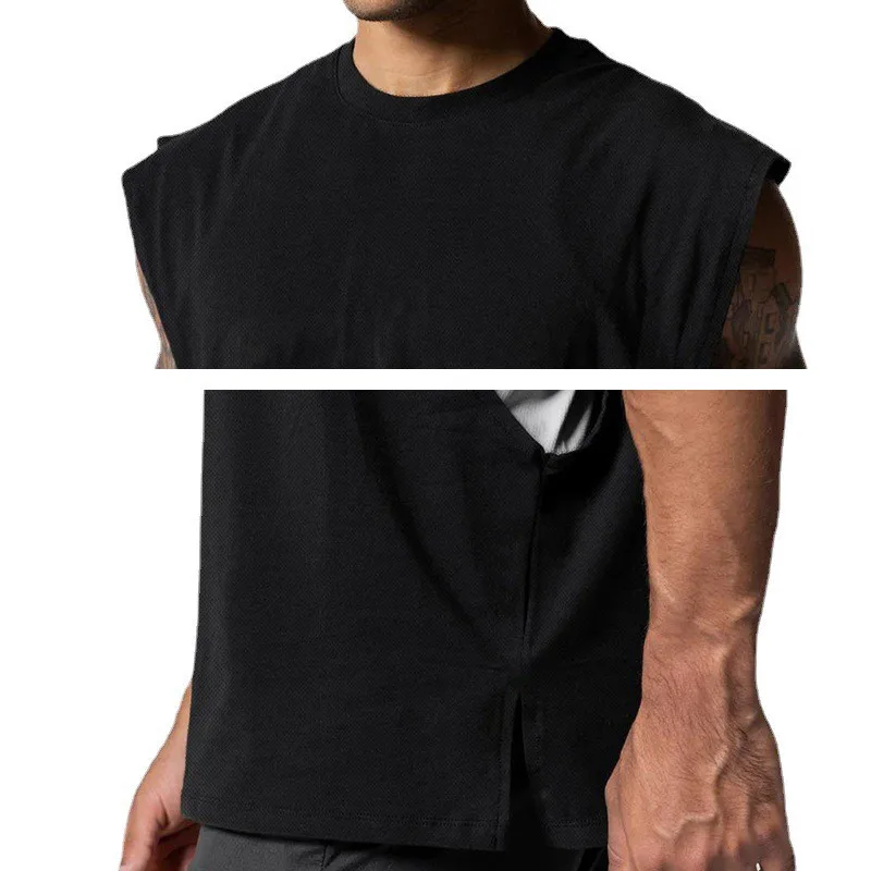 Large cuffs Open Side Cut Off Gym Tank Top Men Mesh Breathable Vest Running Sleeveless Quick Dry Sports Fitness summer Clothing