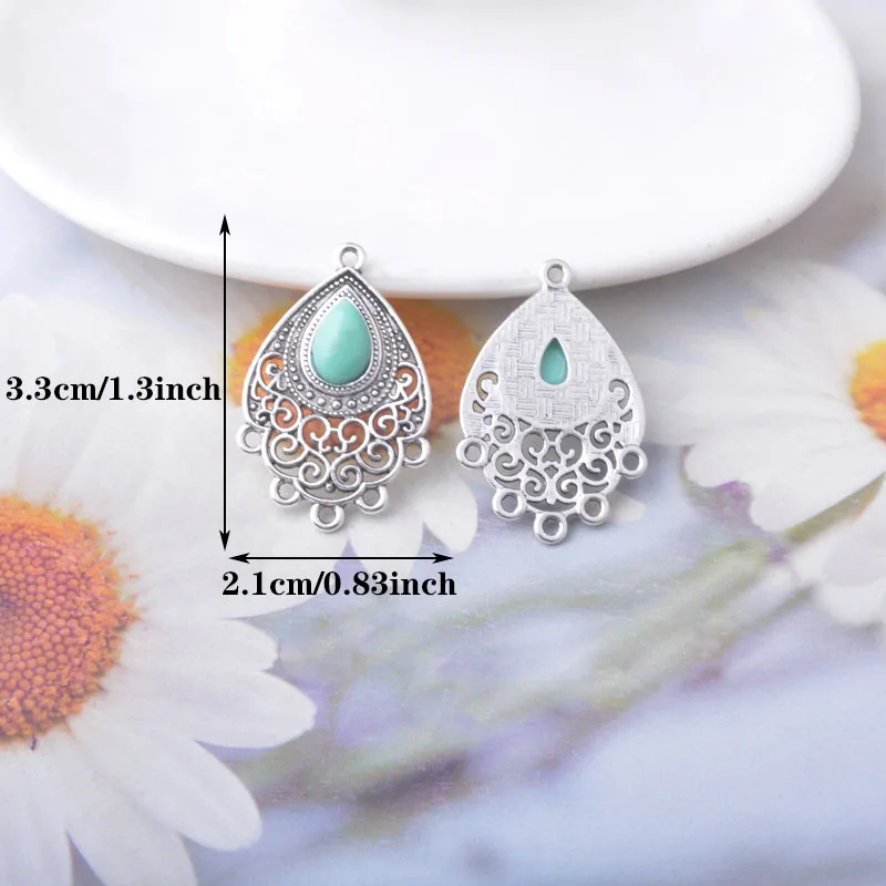 10 قطعة/الوحدة العرقية العتيقة فضي سحر موصلات النتائج مجوهرات طويلة جولة زهرة البيضاوي بوهو Peadant DIY النساء الأقراط