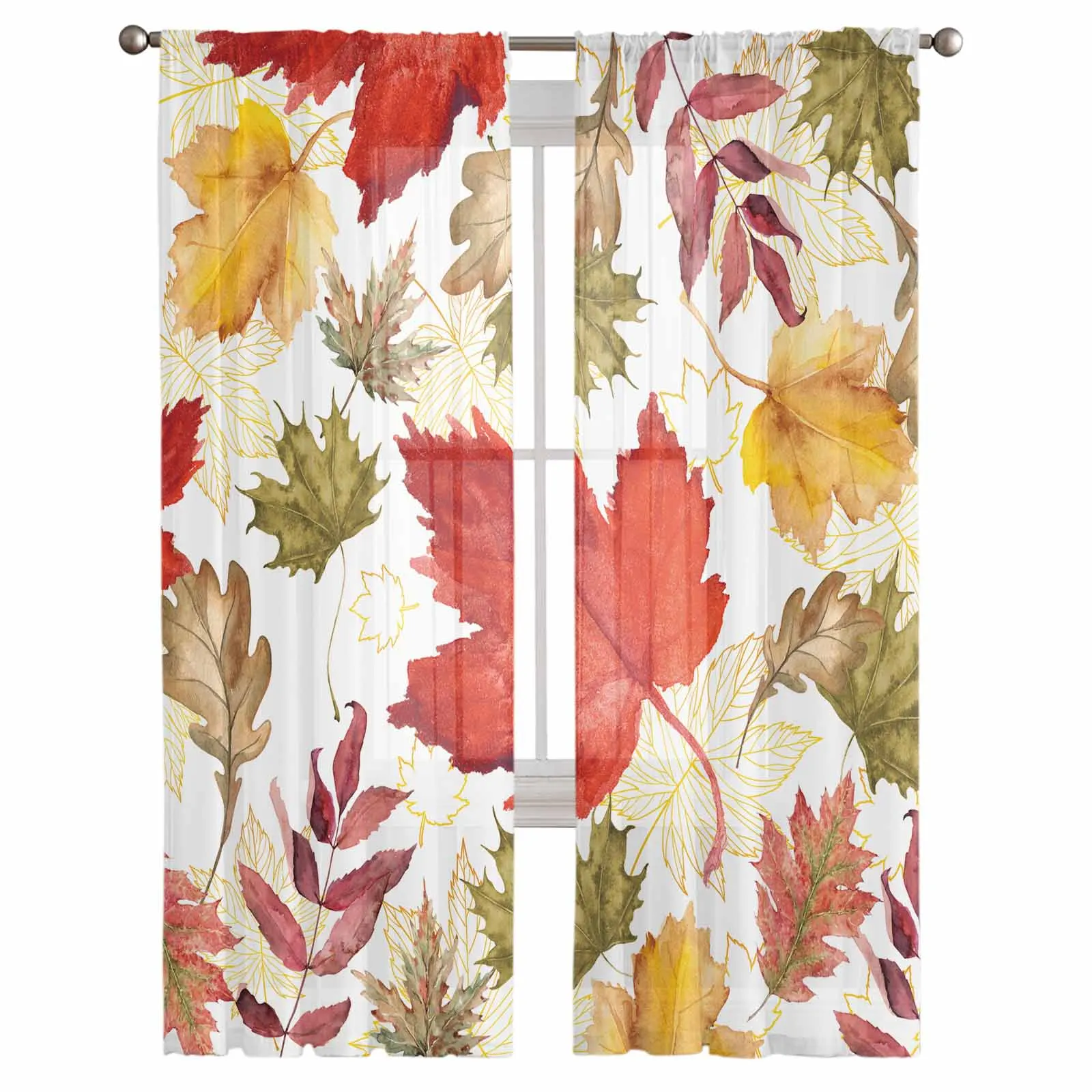 Autumn Maple Leaves Texture Tulle Curtains for Living Room Bedroom Sheer Voile Curtain Home Decor Kitchen Curtain