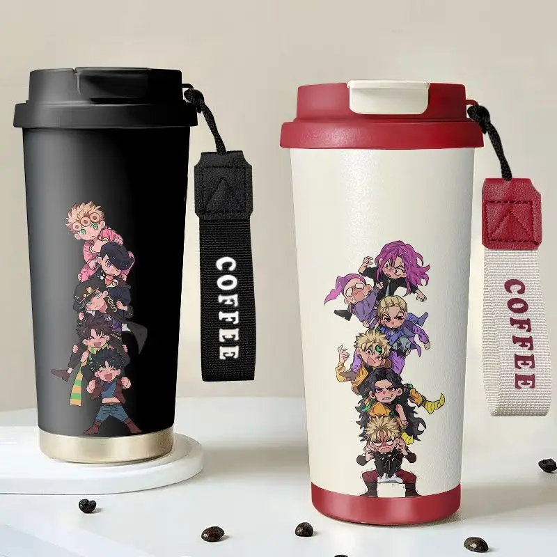 JoJo's Bizarre Adventure Animation, zweidimensionales Cartoon-Muster, isolierter Becher aus Edelstahl, kreativer tragbarer Kaffeebecher – Detail 2