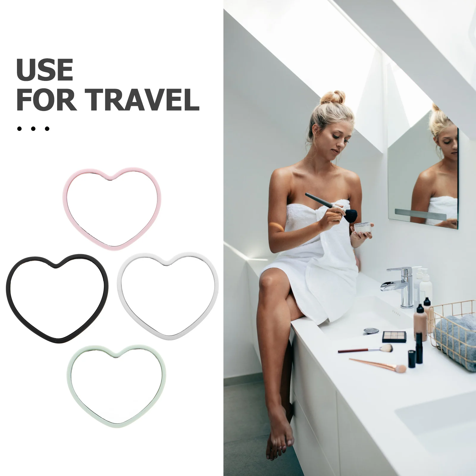 4 pçs espelhos compactos em forma de coração portátil mini espelho de maquiagem espelho portátil para bolsa de viagem elegante bonito
