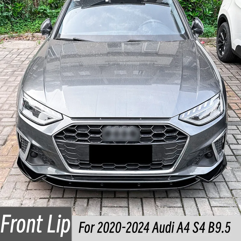 For 2020-2024 Audi A4 S4 B9.5 Sline 3pcs/Set ABS Plastic Black Carbon Front Bumper Splitter Lip Spoiler Diffuser Guard Body Kit