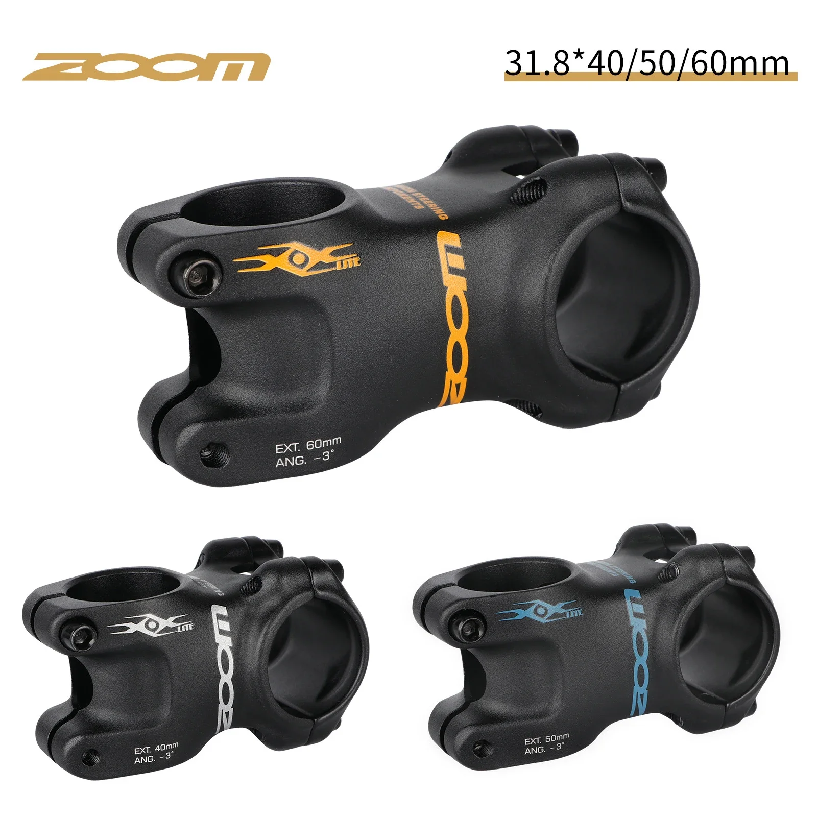 Vástago de bicicleta ZOOM, vástago de 40/50/60mm de longitud para tubo de cabeza de horquilla Fornt de 28,6mm, bicicleta de montaña y carretera, forja 3D de 3 grados, vástago integrado